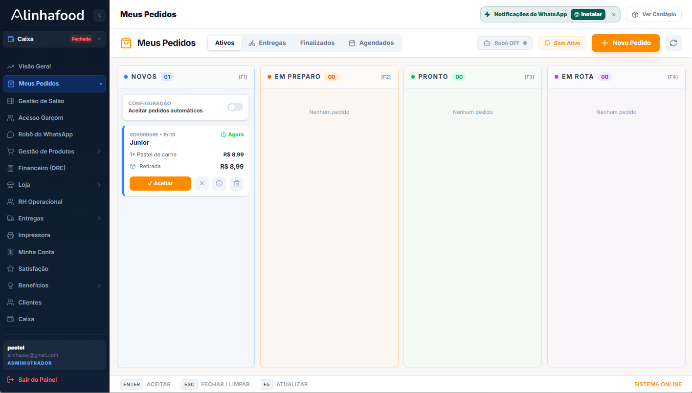 Mockup PDV Mesas e Estoque Alinhafood